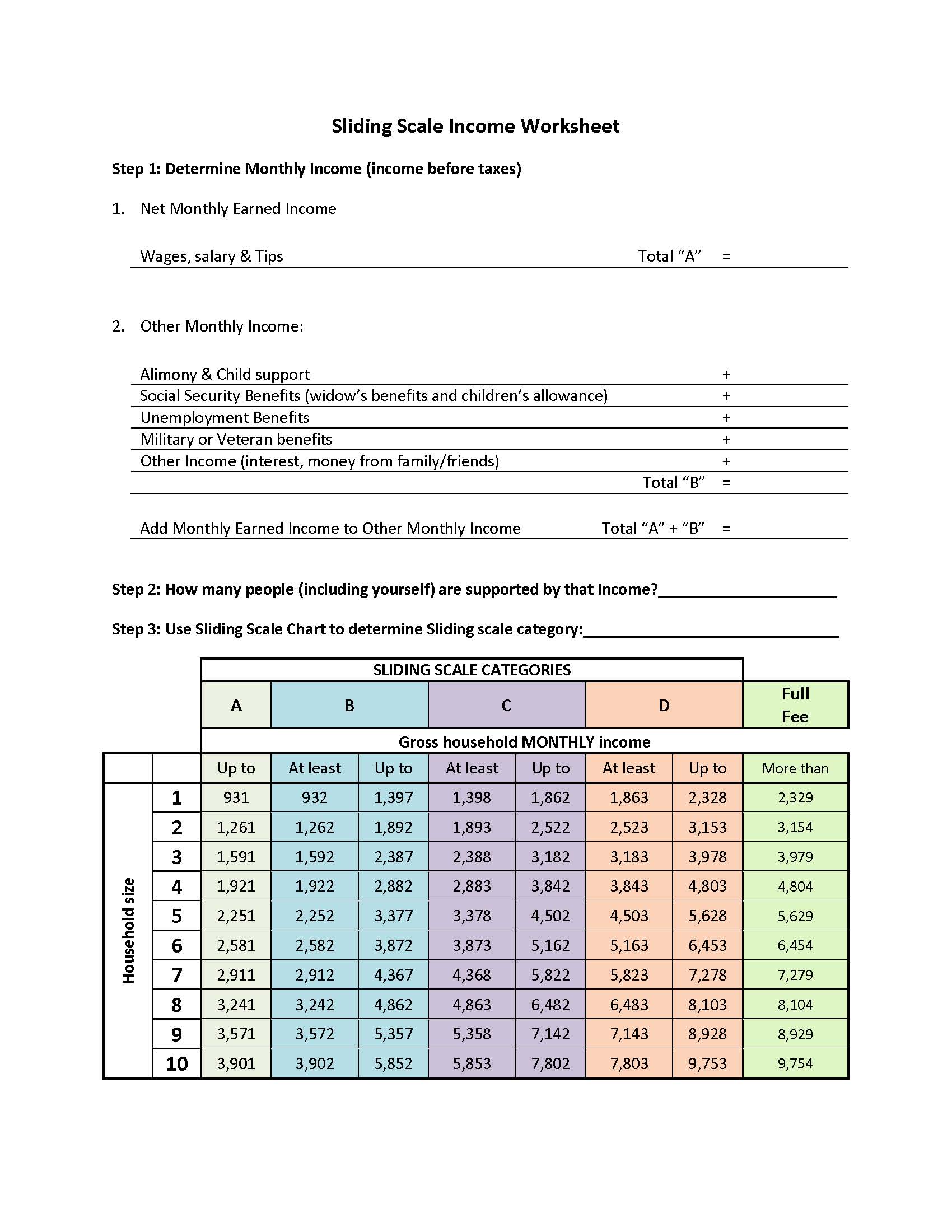 Sliding Scale Fee Chart Counseling